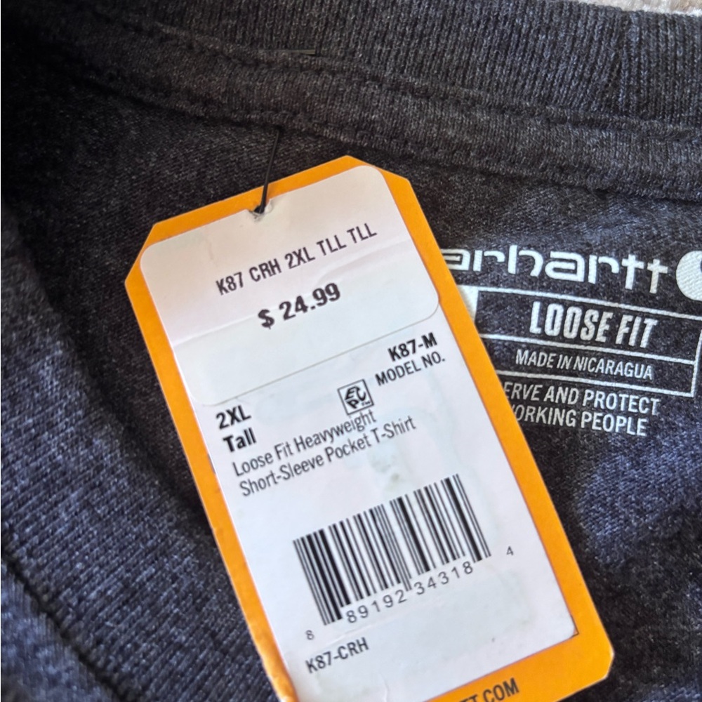 Carhartt Men’s Short Sleeve Pocket Tee Dark Heather Gray 2XLT Tall New - Picture 4 of 5